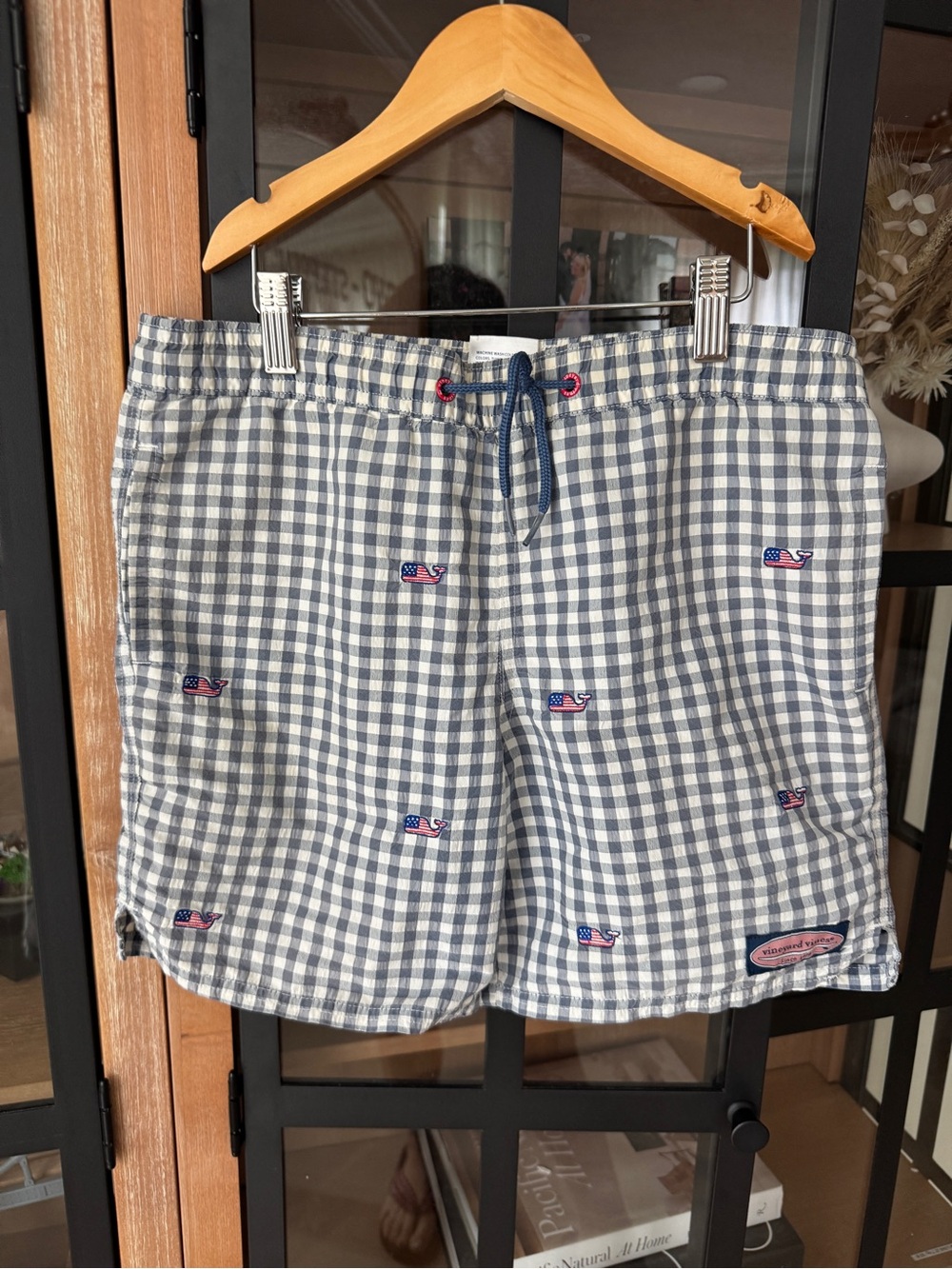 Vineyard Vines embroidered swimming trunks boys Whale Gingham Chappy USA flag